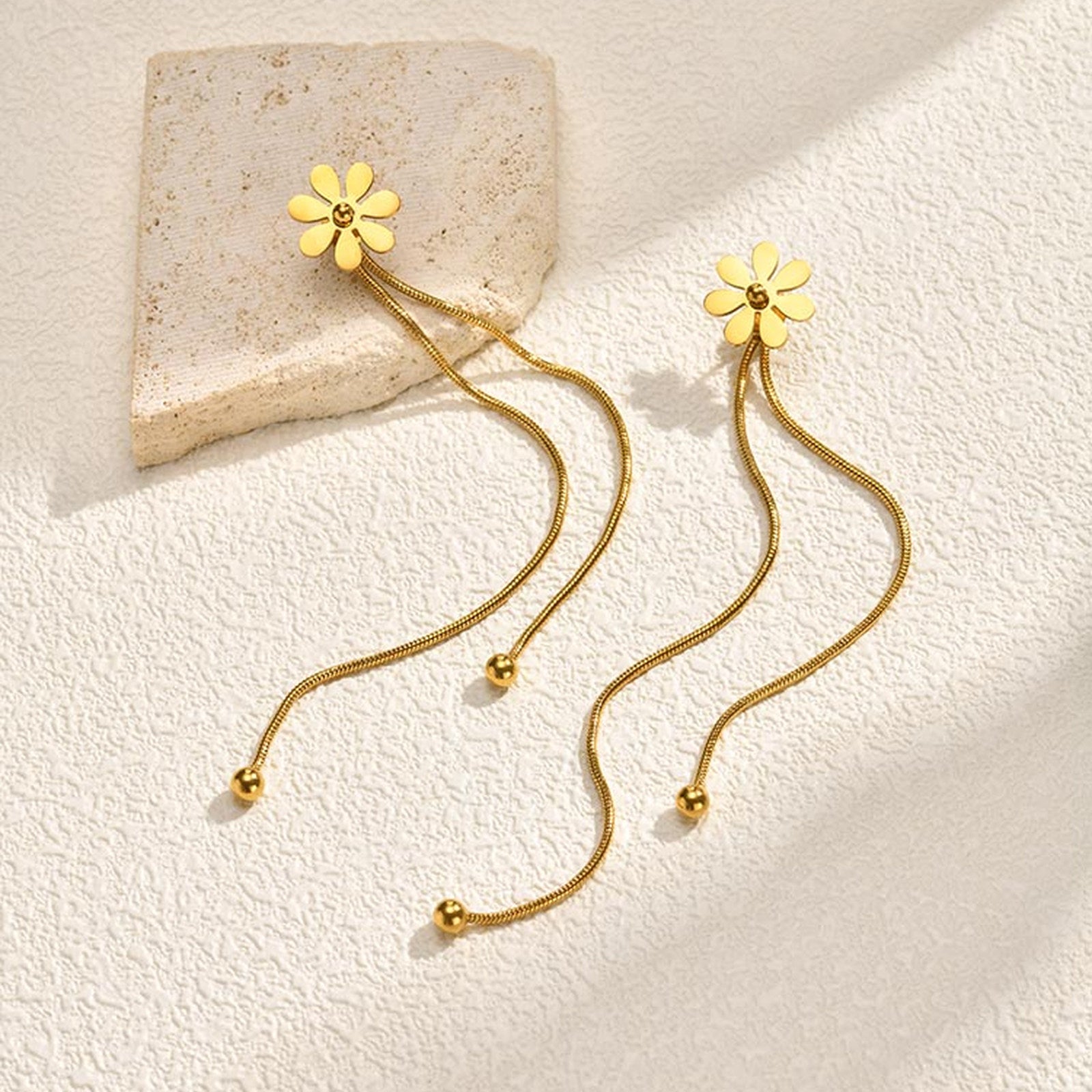 Flowers Earrings For Women In IG Style, Waterproof Non Tarnish 201 Stainless Steel With 18K Real Gold Plated