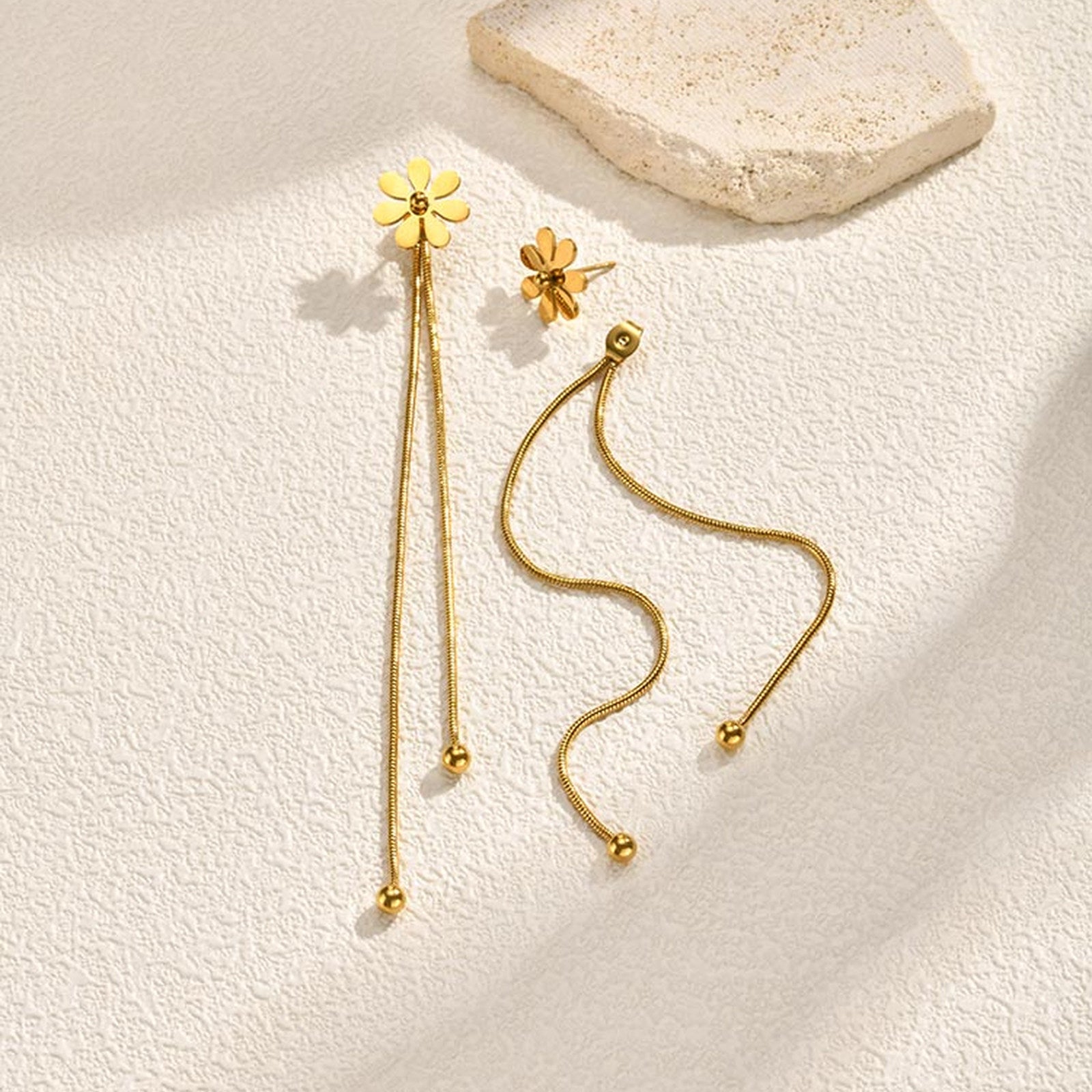 Flowers Earrings For Women In IG Style, Waterproof Non Tarnish 201 Stainless Steel With 18K Real Gold Plated