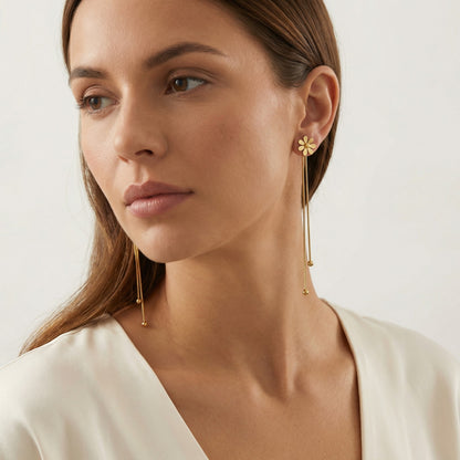 Flowers Earrings For Women In IG Style, Waterproof Non Tarnish 201 Stainless Steel With 18K Real Gold Plated