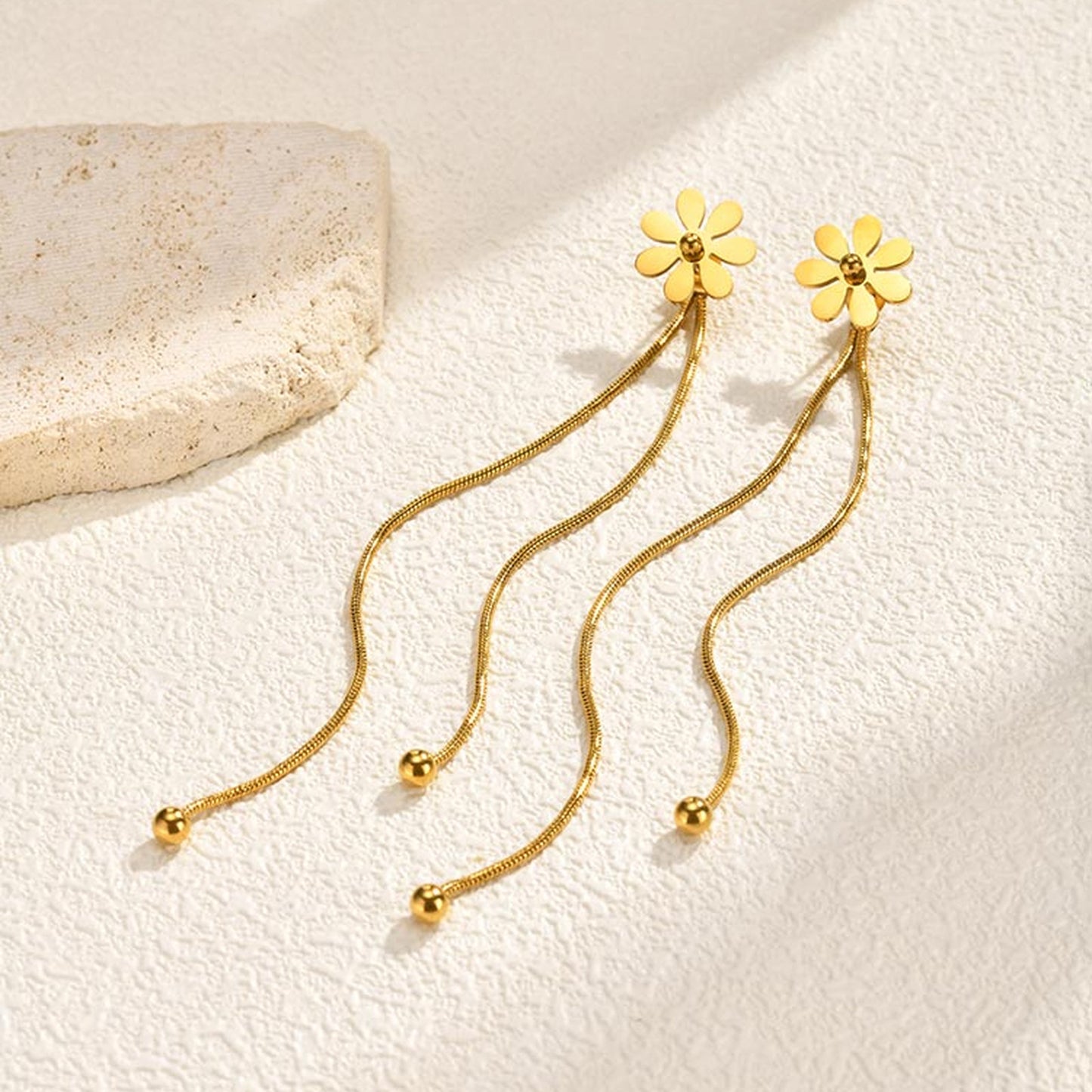 Flowers Earrings For Women In IG Style, Waterproof Non Tarnish 201 Stainless Steel With 18K Real Gold Plated