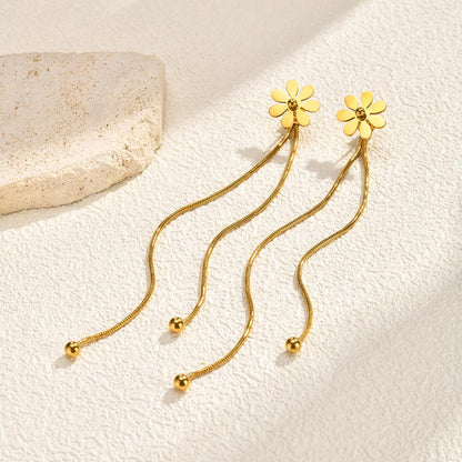 Flowers Earrings For Women In IG Style, Waterproof Non Tarnish 201 Stainless Steel With 18K Real Gold Plated