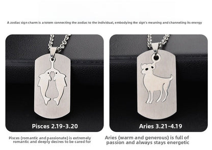 Aries Necklace For Unisex Featuring Hip-Hop Style Made Of Durable Titanium Steel With Snake Chain