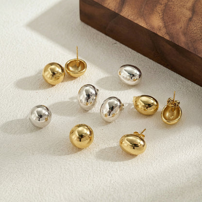 Polished Copper Semicircle Stud Earrings For Women With Real Gold Plating In Casual Style