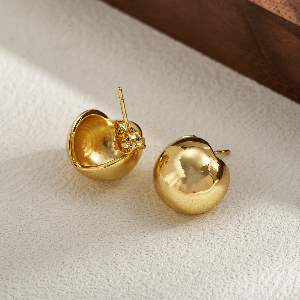 Polished Copper Semicircle Stud Earrings For Women With Real Gold Plating In Casual Style
