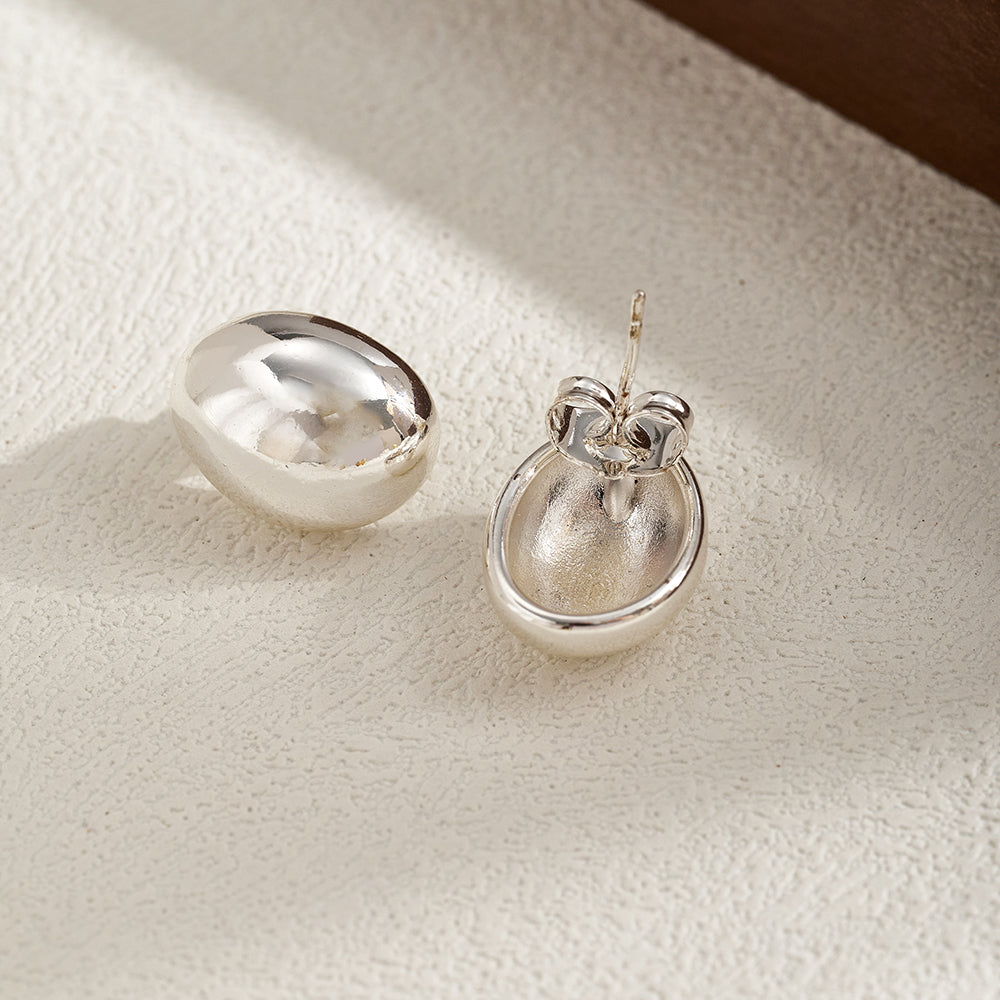 Polished Copper Semicircle Stud Earrings For Women With Real Gold Plating In Casual Style