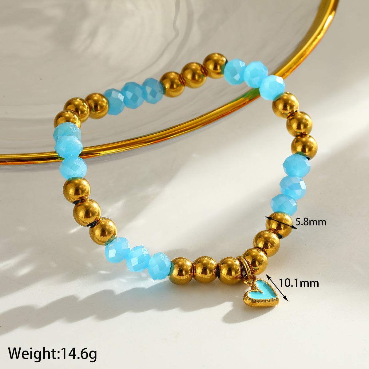 Sweet Round Bracelet For Valentine's Day Featuring 303 Stainless Steel With 18K Real Gold Plated Beaded Chain