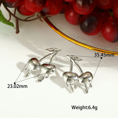 Cherry For Women Simple Style Stud Earrings Made Of 304 Stainless Steel With Electroplated Finish