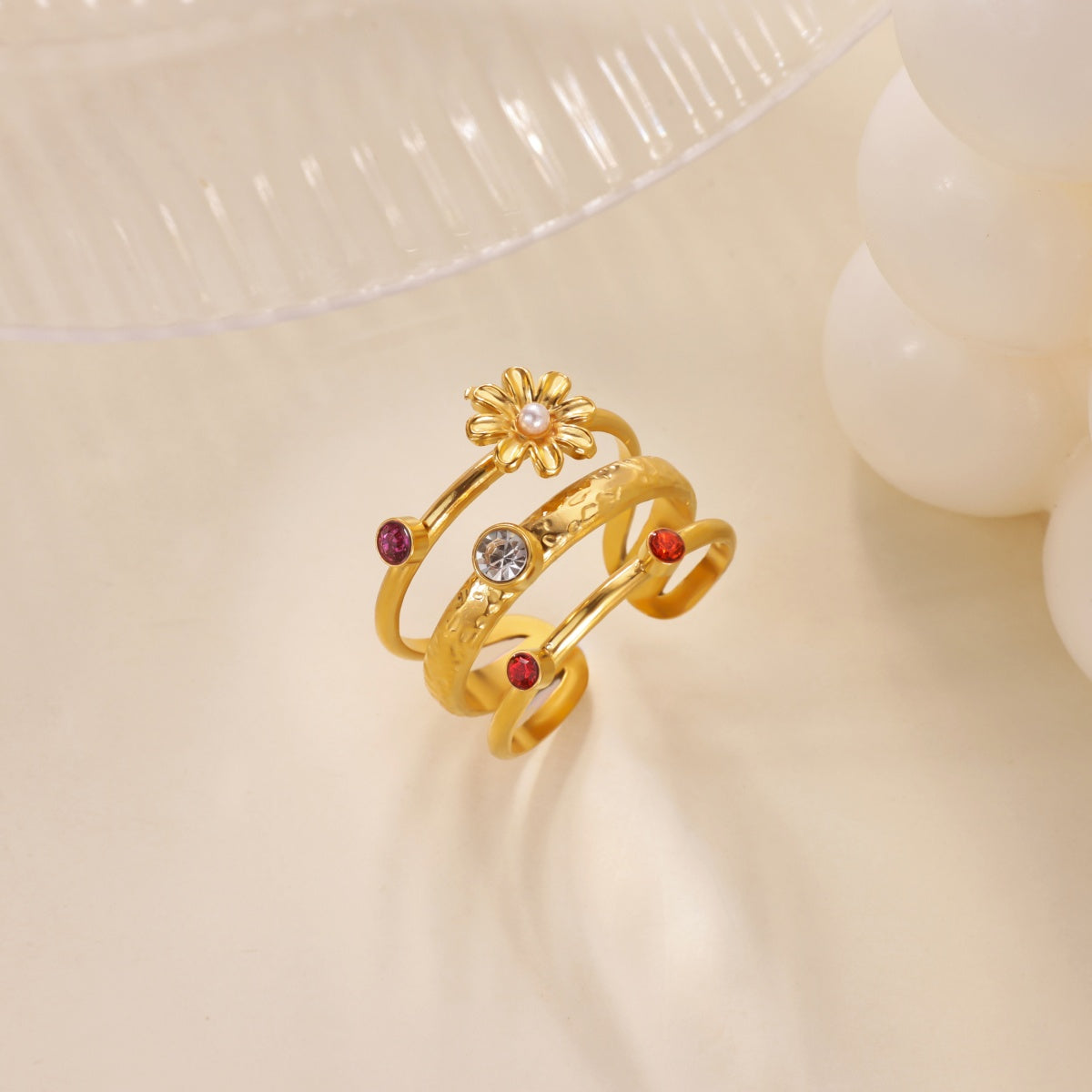 Devil's Eye Ring For Women In 304 Stainless Steel With Electroplated 18K Real Gold Plated And Zircon Inlay