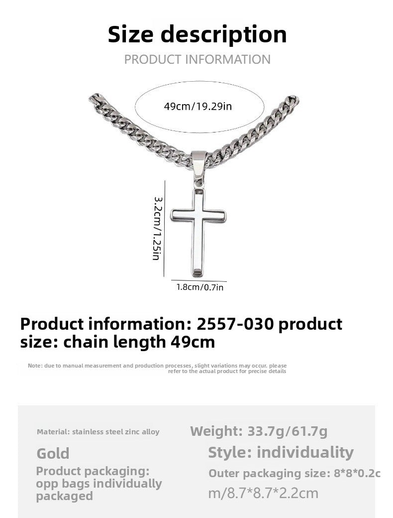 Simple Style Cross Zinc Alloy Cuban Chain Link Necklace For Men With Electroplated Finish