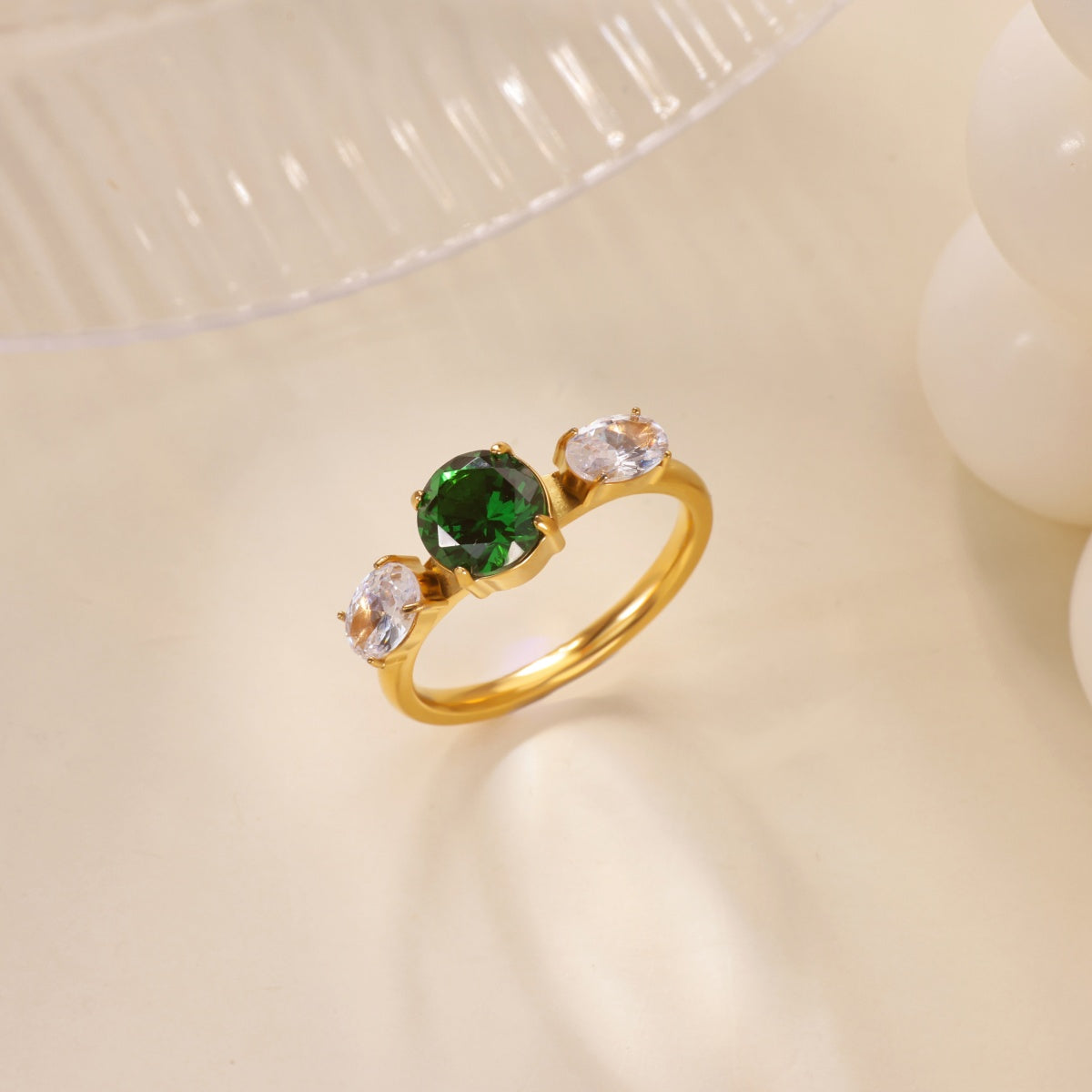 Devil's Eye Ring For Women In 304 Stainless Steel With Electroplated 18K Real Gold Plated And Zircon Inlay