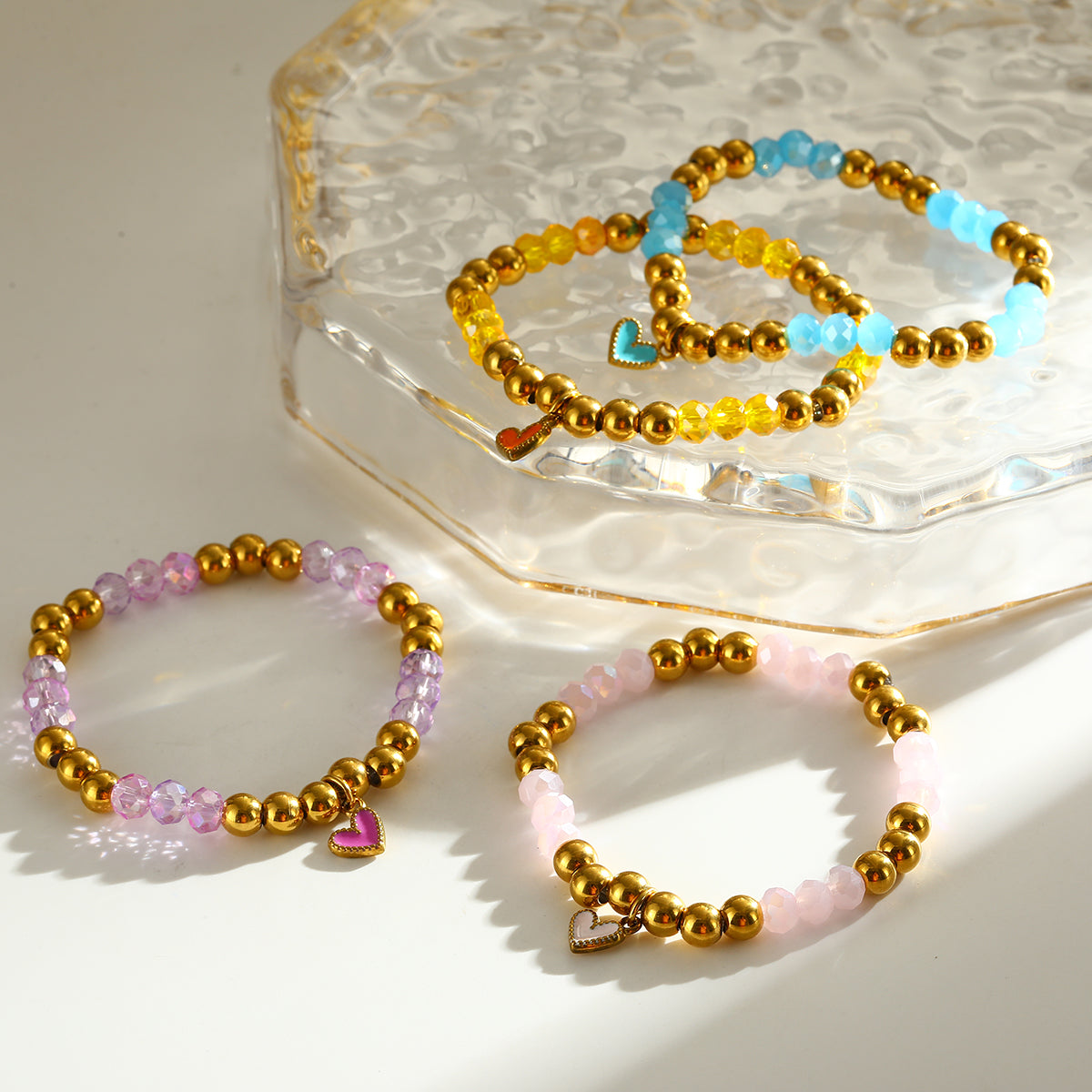 Sweet Round Bracelet For Valentine's Day Featuring 303 Stainless Steel With 18K Real Gold Plated Beaded Chain