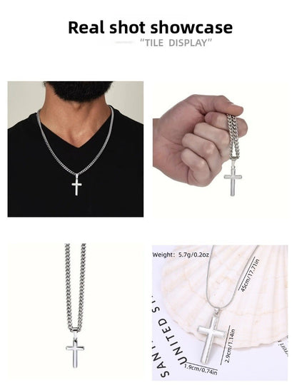 Simple Style Cross Zinc Alloy Cuban Chain Link Necklace For Men With Electroplated Finish