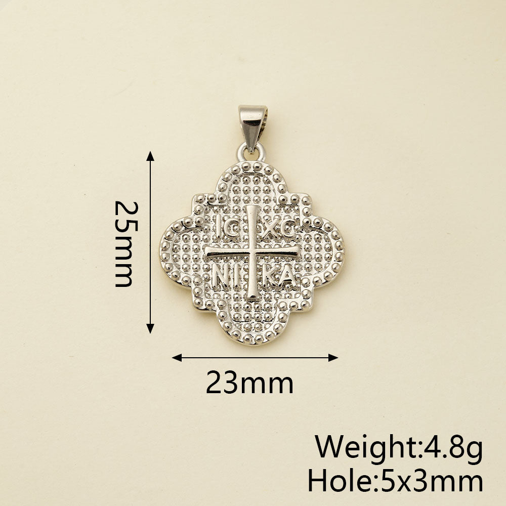 Cross Pendant Copper With 18K Gold Electroplated Finish And Zircon Inlay, 0.05-0.08µm Thickness, 1 Pc