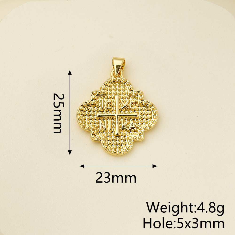 Cross Pendant Copper With 18K Gold Electroplated Finish And Zircon Inlay, 0.05-0.08µm Thickness, 1 Pc