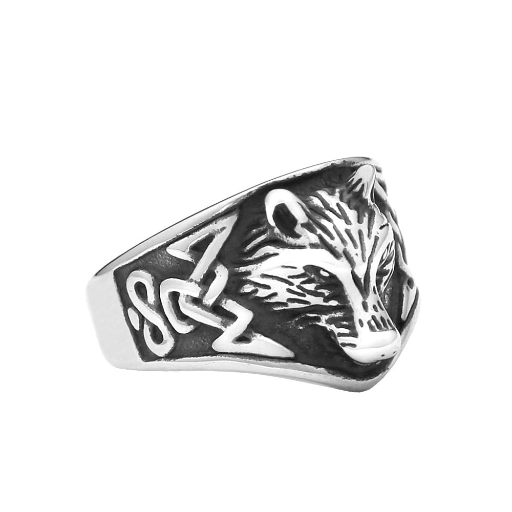 Nordic Style Wolf Ring For Men In Durable Titanium Steel, Featuring Bold Design For Everyday Wear