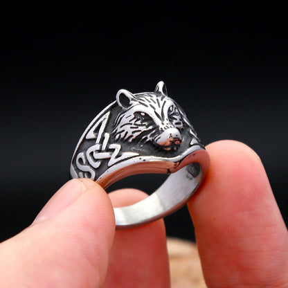 Nordic Style Wolf Ring For Men In Durable Titanium Steel, Featuring Bold Design For Everyday Wear