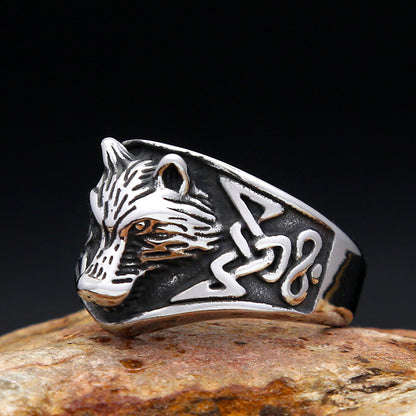 Nordic Style Wolf Ring For Men In Durable Titanium Steel, Featuring Bold Design For Everyday Wear