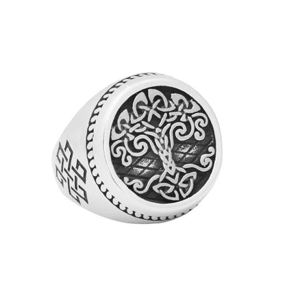 Life Tree Vintage Style Open Ring In Golden Titanium Steel, Unisex Jewelry Accessory