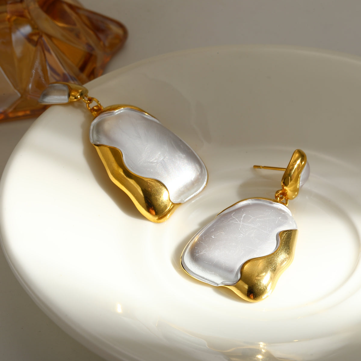 Geometric Novelty Stud Earrings For Women In 304 Stainless Steel With 18K Real Gold Electroplated Finish