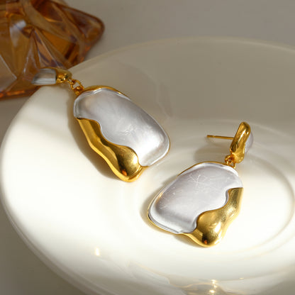 Geometric Novelty Stud Earrings For Women In 304 Stainless Steel With 18K Real Gold Electroplated Finish
