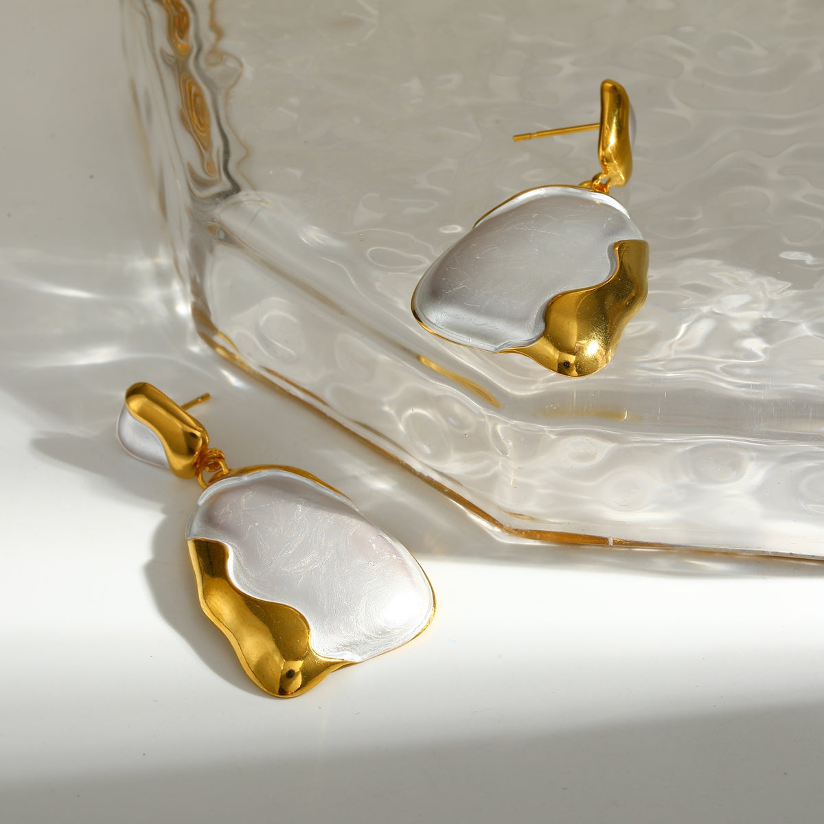 Geometric Novelty Stud Earrings For Women In 304 Stainless Steel With 18K Real Gold Electroplated Finish