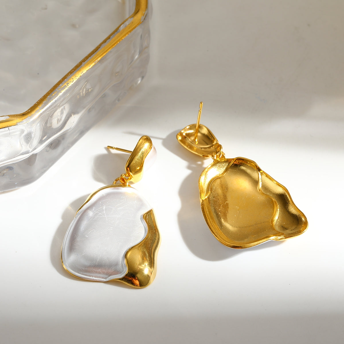 Geometric Novelty Stud Earrings For Women In 304 Stainless Steel With 18K Real Gold Electroplated Finish