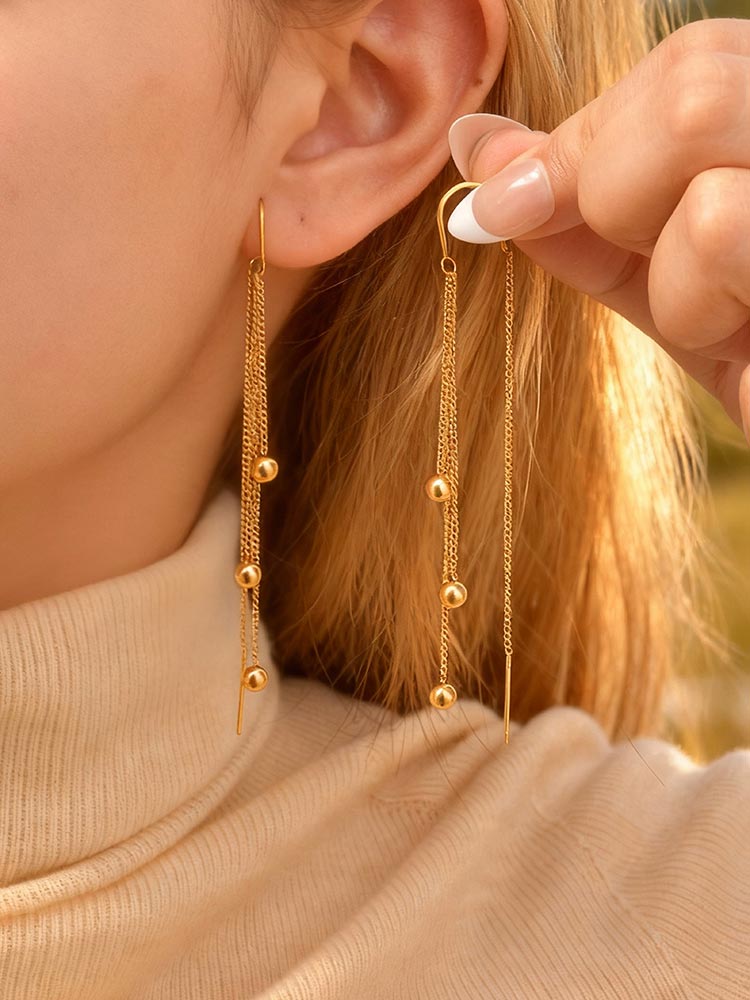 IG Style Tassel Earrings For Women In 201 Stainless Steel With Waterproof Non Tarnish 18K Real Gold Plated Finish