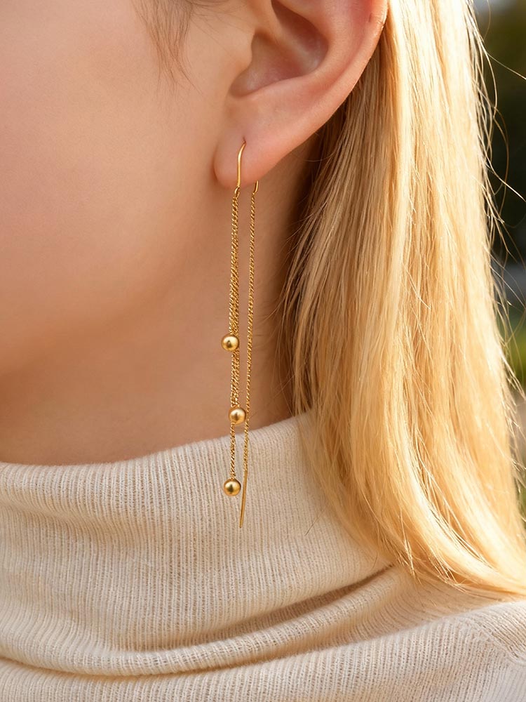 IG Style Tassel Earrings For Women In 201 Stainless Steel With Waterproof Non Tarnish 18K Real Gold Plated Finish