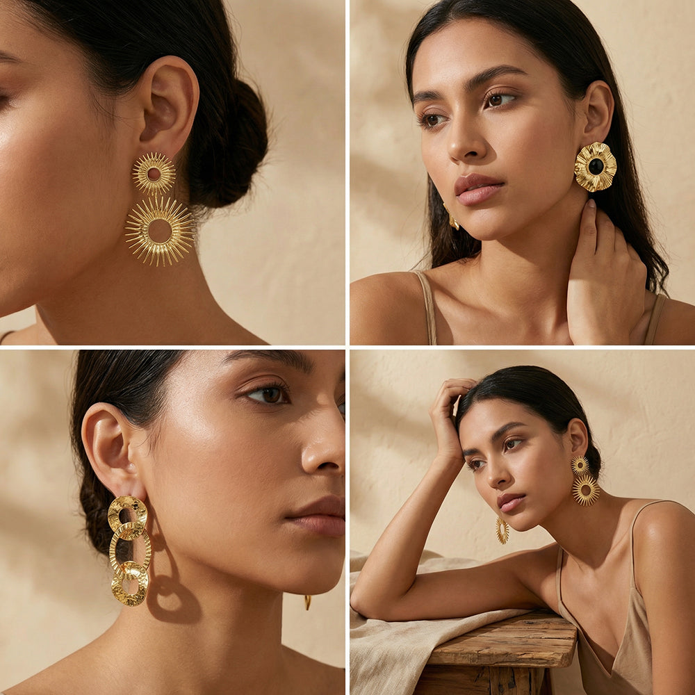 Casual Irregular Stud Earrings For Women Made Of Copper With Real Gold Plating, Perfect For Valentine's Day