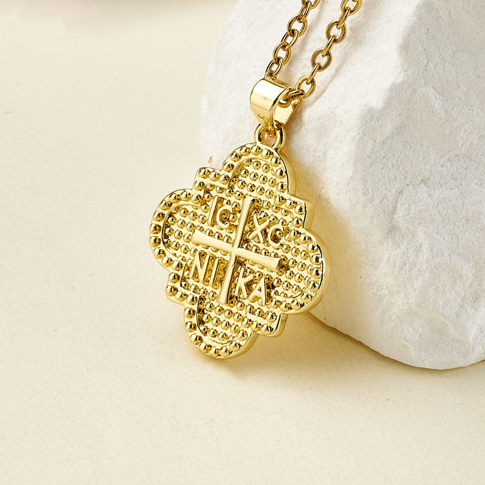 Cross Pendant Copper With 18K Gold Electroplated Finish And Zircon Inlay, 0.05-0.08µm Thickness, 1 Pc