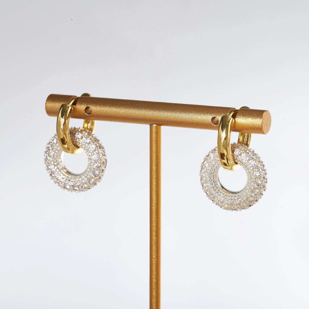 Casual Round Earrings For Valentine's Day In Copper With Real Gold Plating And Zircon Inlay