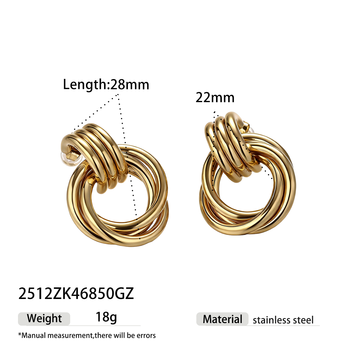 Geometric Earrings For Women Featuring Electroplated 304 Stainless Steel With 18K Real Gold Plated PVD Coating