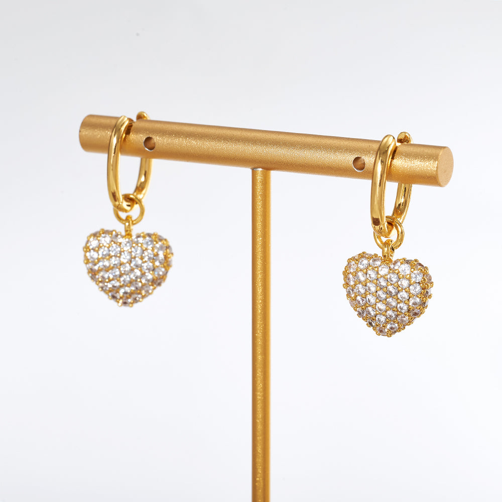 Casual Round Earrings For Valentine's Day In Copper With Real Gold Plating And Zircon Inlay