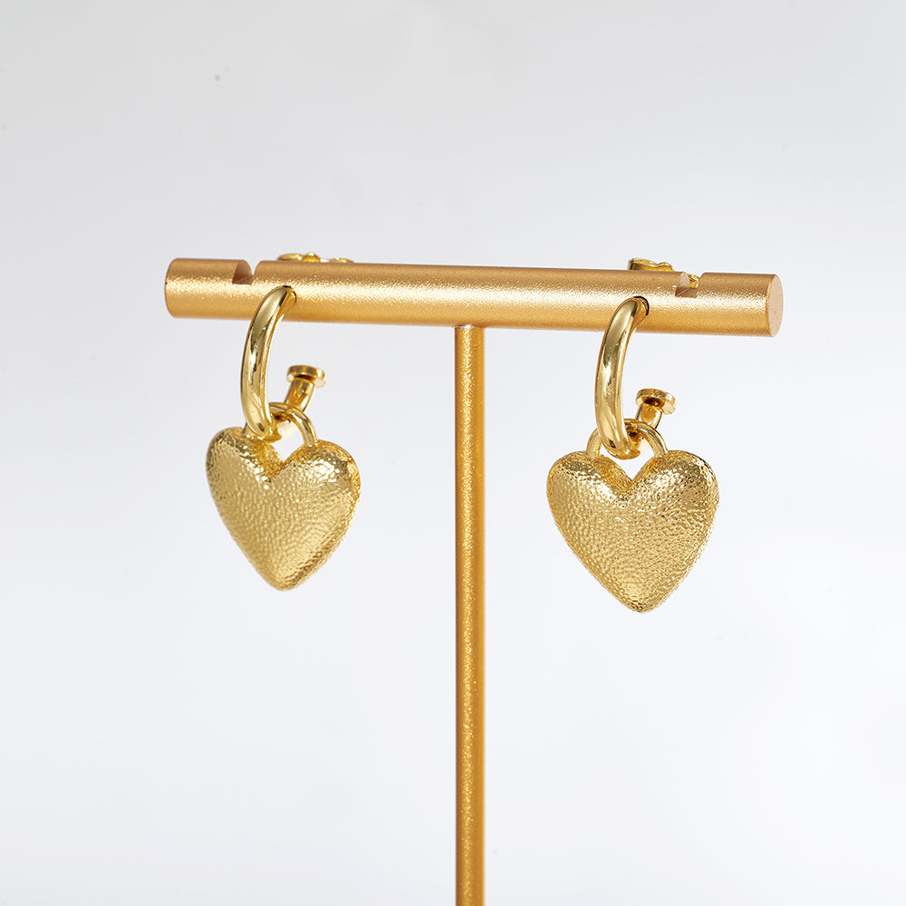 Casual Round Earrings For Valentine's Day In Copper With Real Gold Plating And Zircon Inlay