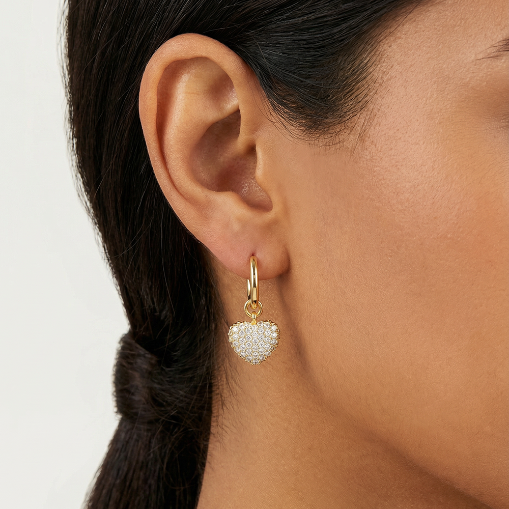 Casual Round Earrings For Valentine's Day In Copper With Real Gold Plating And Zircon Inlay