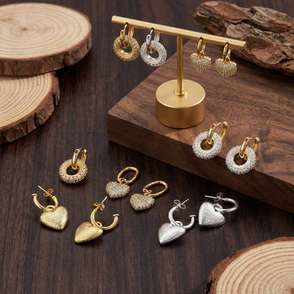 Casual Round Earrings For Valentine's Day In Copper With Real Gold Plating And Zircon Inlay