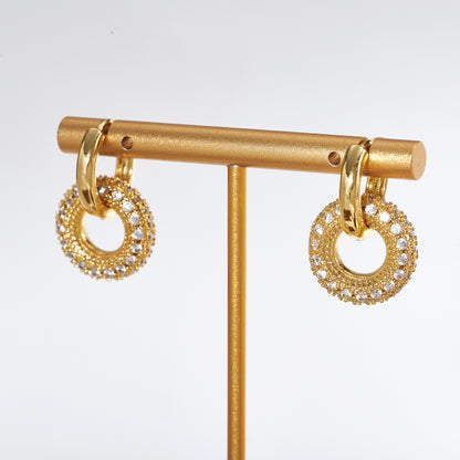 Casual Round Earrings For Valentine's Day In Copper With Real Gold Plating And Zircon Inlay