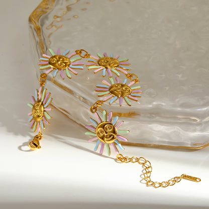 Sun Pattern Electroplated Bracelet For Women In 304 Stainless Steel With 18K Real Gold Plated Handmade Chain