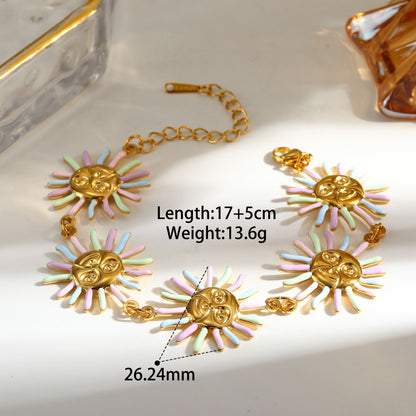 Sun Pattern Electroplated Bracelet For Women In 304 Stainless Steel With 18K Real Gold Plated Handmade Chain