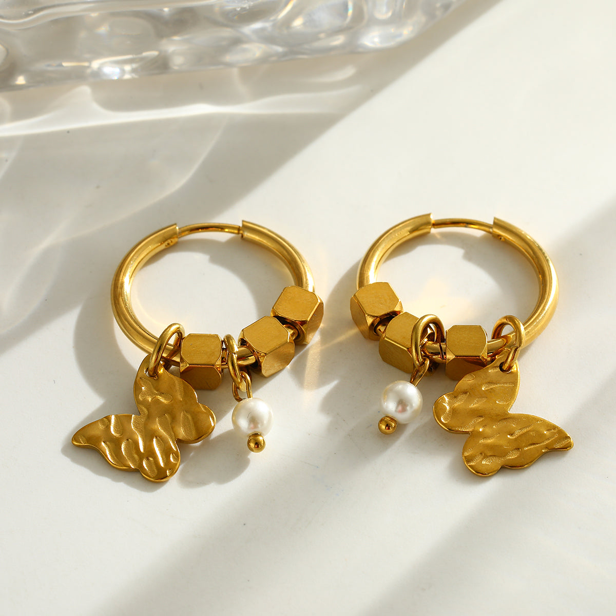 Star Earrings For Women Featuring 304 Stainless Steel With 18K Real Gold Electroplated And Pearl Inlay