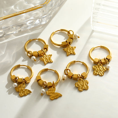 Star Earrings For Women Featuring 304 Stainless Steel With 18K Real Gold Electroplated And Pearl Inlay