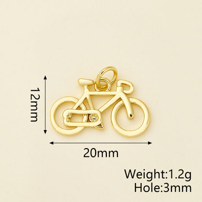 Bicycle Pendant In Copper With 18K Real Gold Electroplating, Zircon Inlay, Featuring 0.05µm-0.08µm Plating Thickness, 1 Pc/Package