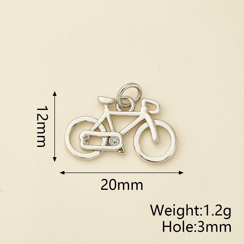 Bicycle Pendant In Copper With 18K Real Gold Electroplating, Zircon Inlay, Featuring 0.05µm-0.08µm Plating Thickness, 1 Pc/Package