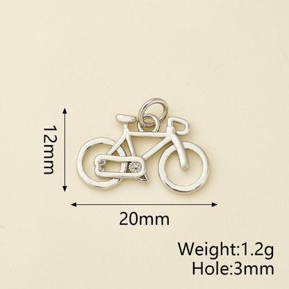 Bicycle Pendant In Copper With 18K Real Gold Electroplating, Zircon Inlay, Featuring 0.05µm-0.08µm Plating Thickness, 1 Pc/Package