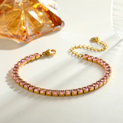 For Women Geometric Bracelets In 304 Stainless Steel With 18K Real Gold Plated Finish And Zircon Inlay Featuring Full Diamond Chain