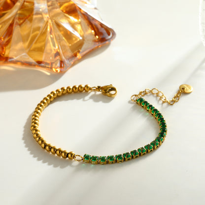 For Women Geometric Bracelets In 304 Stainless Steel With 18K Real Gold Plated Finish And Zircon Inlay Featuring Full Diamond Chain