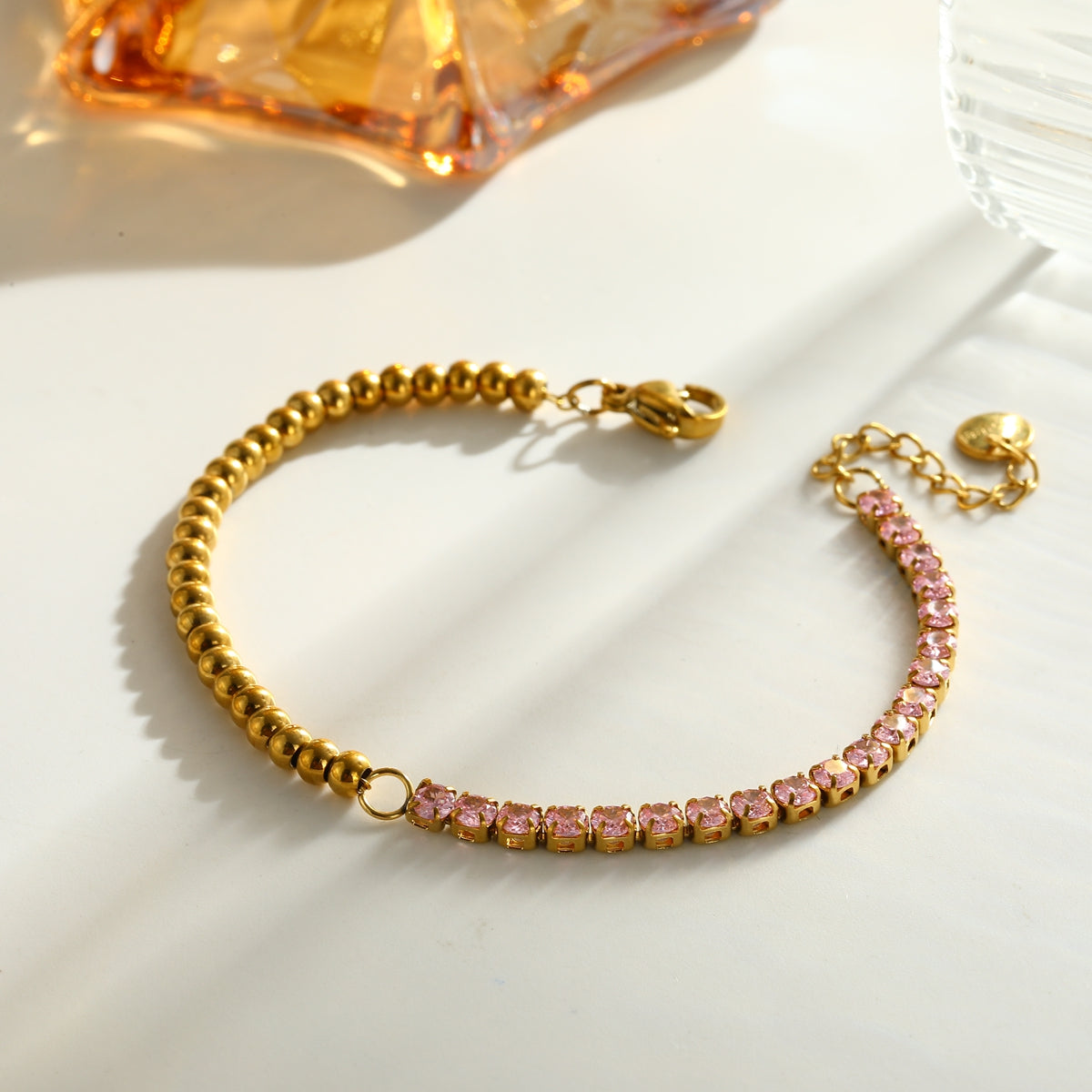For Women Geometric Bracelets In 304 Stainless Steel With 18K Real Gold Plated Finish And Zircon Inlay Featuring Full Diamond Chain