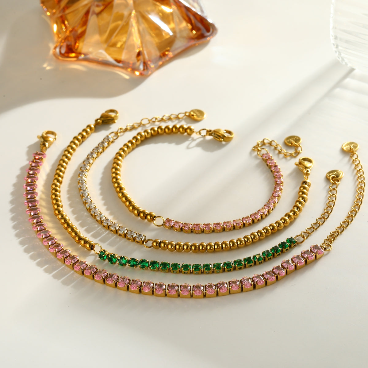 For Women Geometric Bracelets In 304 Stainless Steel With 18K Real Gold Plated Finish And Zircon Inlay Featuring Full Diamond Chain