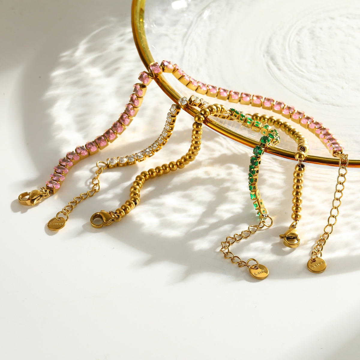 For Women Geometric Bracelets In 304 Stainless Steel With 18K Real Gold Plated Finish And Zircon Inlay Featuring Full Diamond Chain