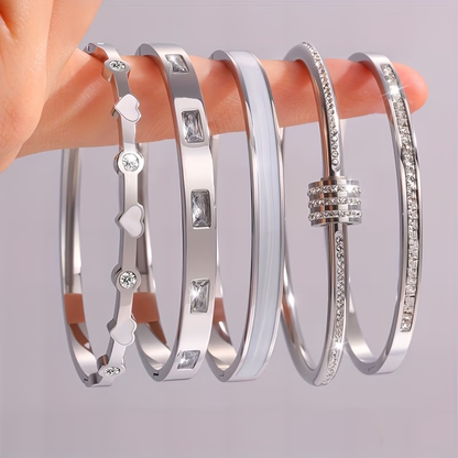 Heart Shape Bangle For New Year, Unisex 304 Stainless Steel With 18K Real Gold Plated And Zircon Inlay